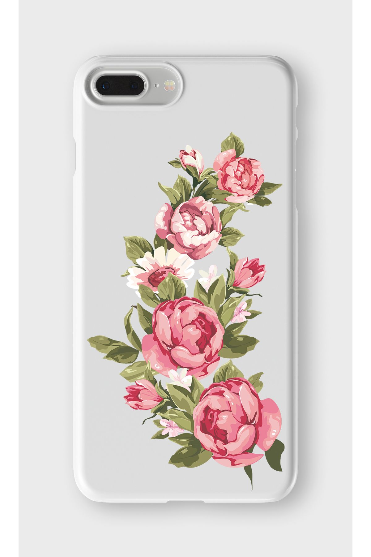 lelia iPhone 7 Plus ve 8 Plus Uyumlu Çiçek Tasarımlı İçi Kadife Lansman Beyaz Silikon Kılıf