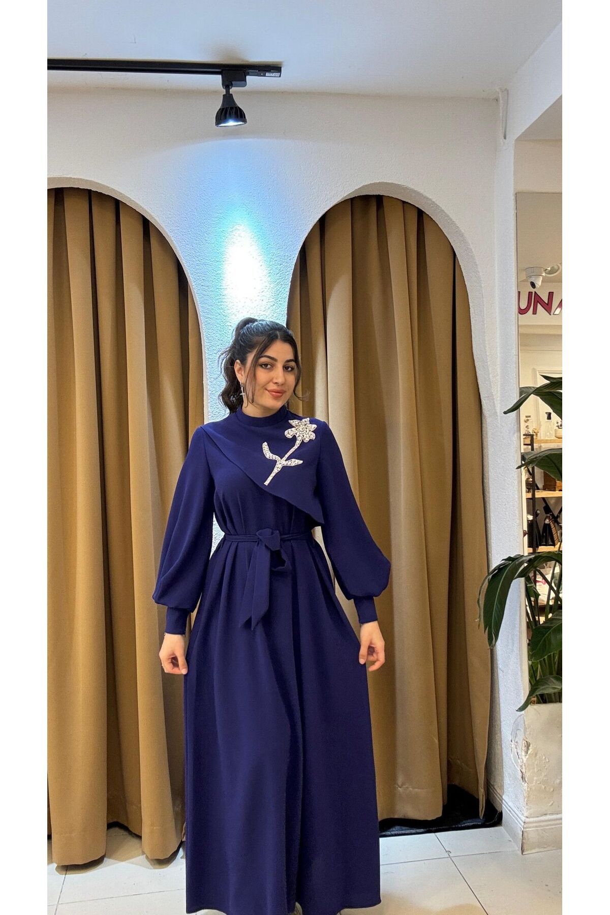 SUNAYBUTİK MOR TAŞ DETAYLI TESETTÜR ABİYE-Mor - 38