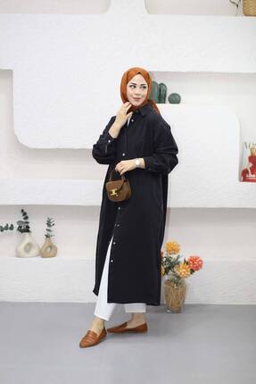 Suede Style 9058 - Çıtçıtlı Uzun Rahat-Şık Kadın Elbisesi