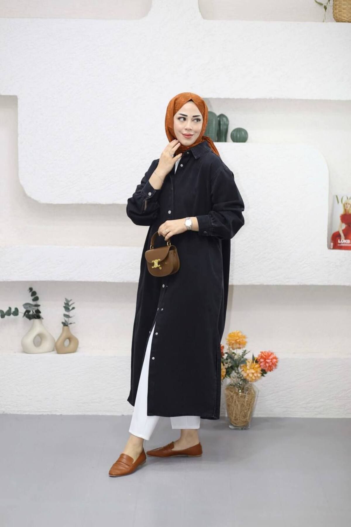 Suede Style 9058 - Çıtçıtlı Uzun Rahat-Şık Kadın Elbisesi