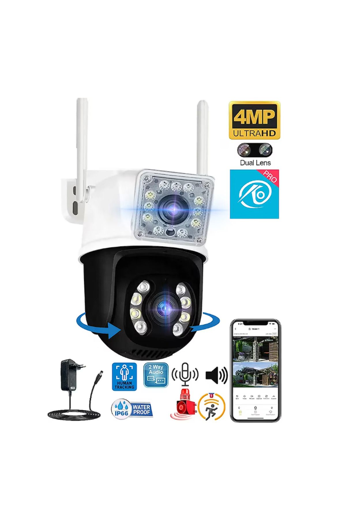 Elektronik Atölye 4mp Wifi Ptz Akıllı Kamera 256 GB Sd Kart Desteği