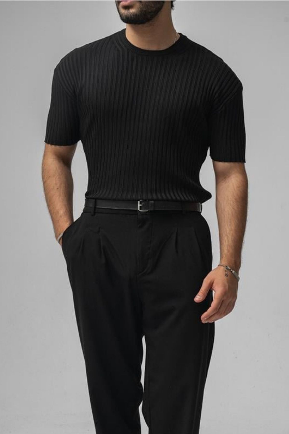 Tarz Cool Erkek Siyah Likralı Loose Fit T-Shirt
