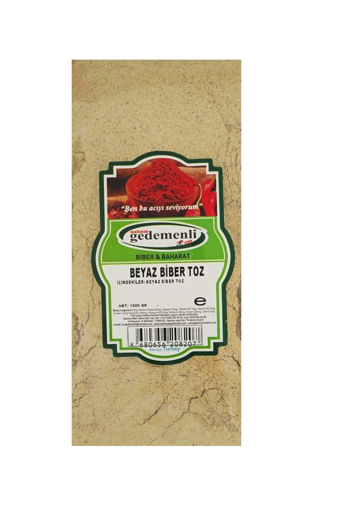 GEDEMENLİ BEYAZ BİBER TOZ 1000 GR