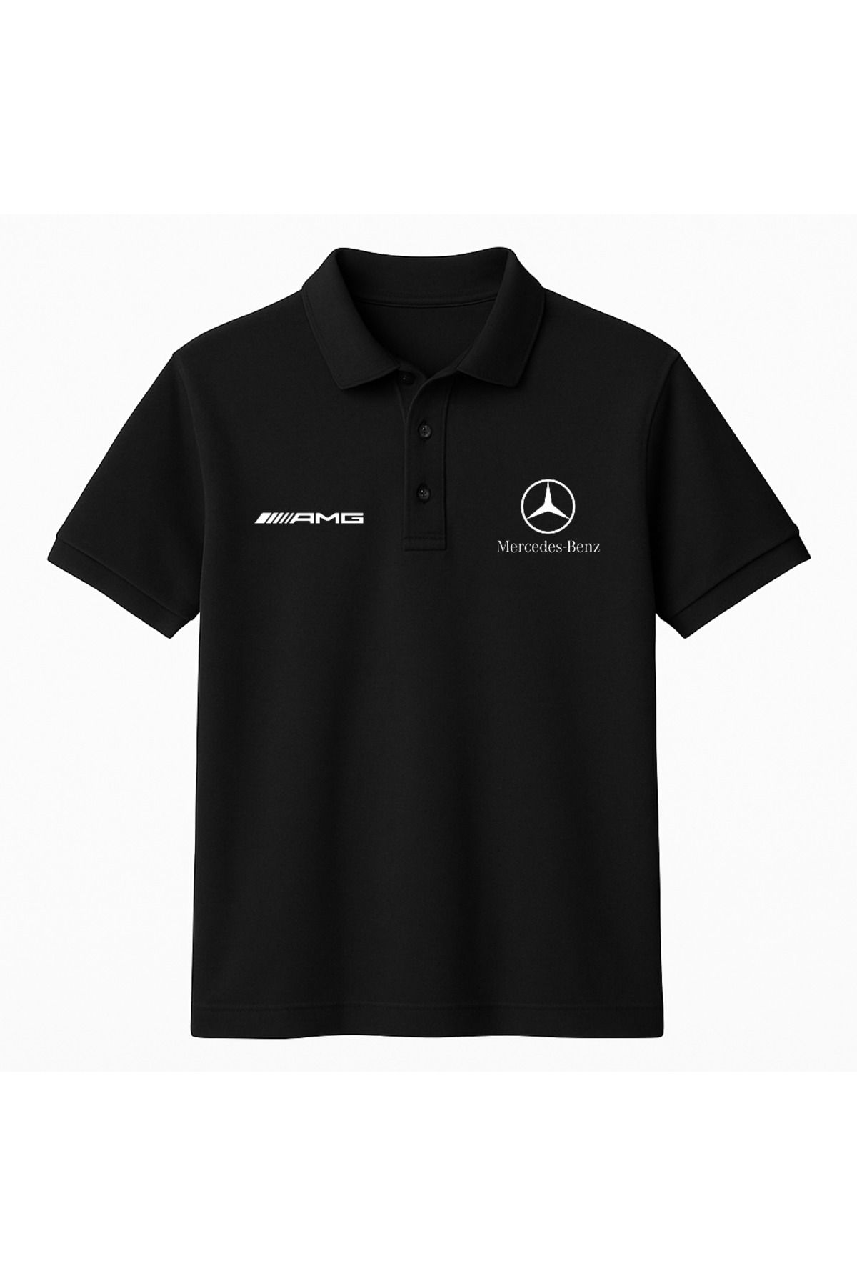 Edizen Amg BENZ Pamuklu %100 Pike Yumuşak Doku Nefes Alan Kumaş Siyah Polo Yaka T-Shirt Unisex