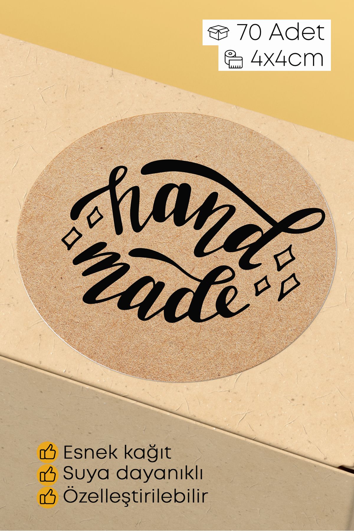 alışveriş kurdu Hand Made Yazılı Sticker Paketleme Kargo Ambalaj Etiketi - 4x4cm 70 Adet