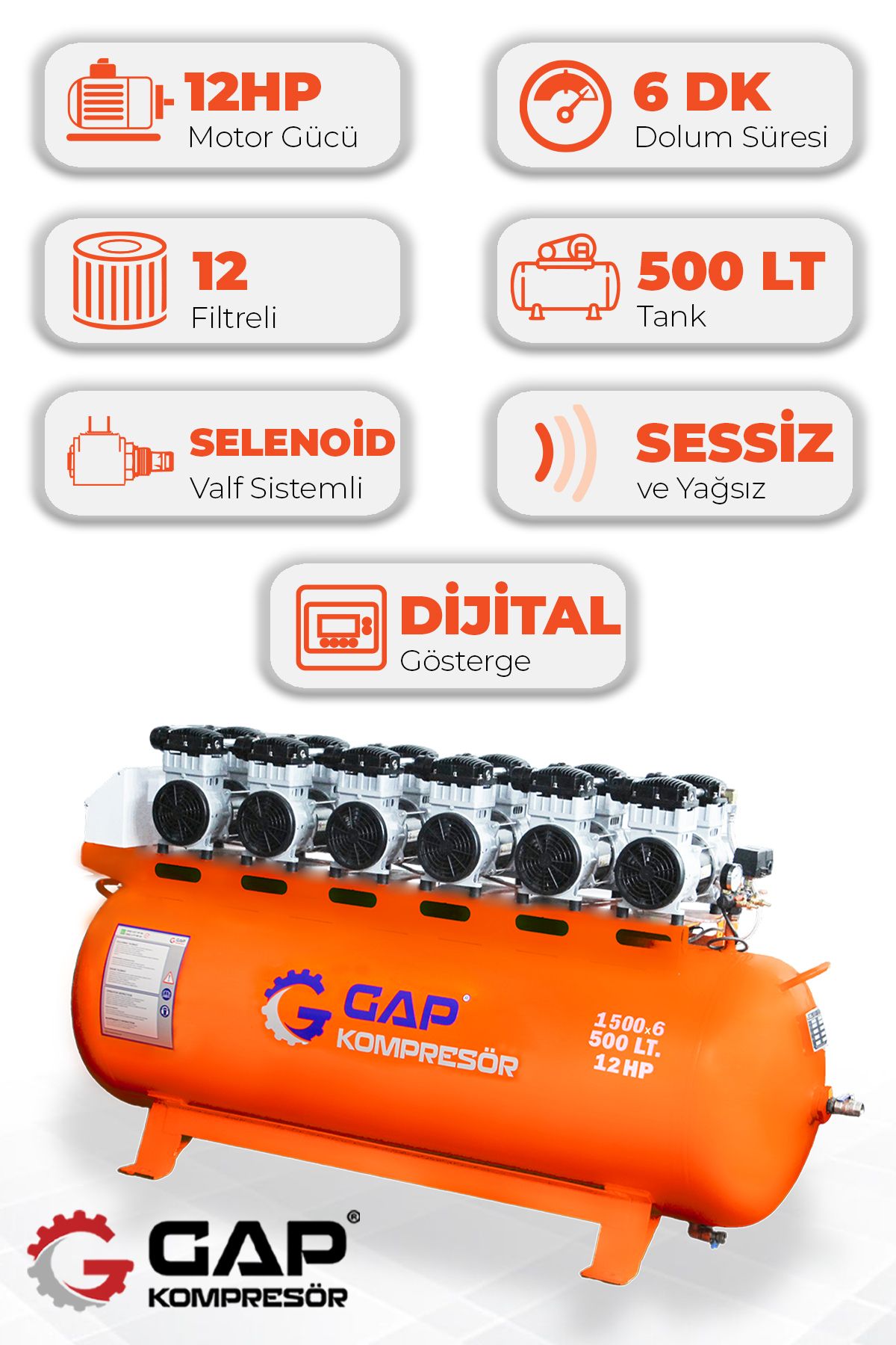 GAP KOMPRESÖR Hava Kompresörü Sessiz ve Yağsız GPS 1500x6