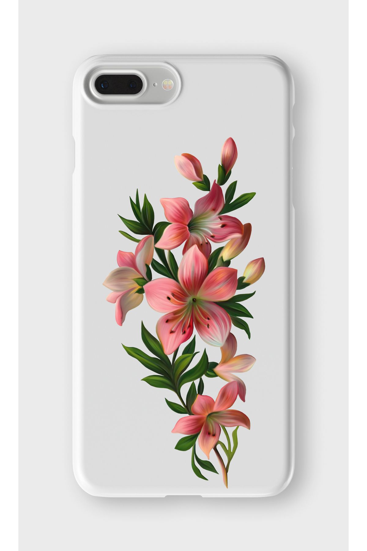 lelia iPhone 7 Plus ve 8 Plus Uyumlu Çiçek Tasarımlı İçi Kadife Lansman Beyaz Silikon Kılıf