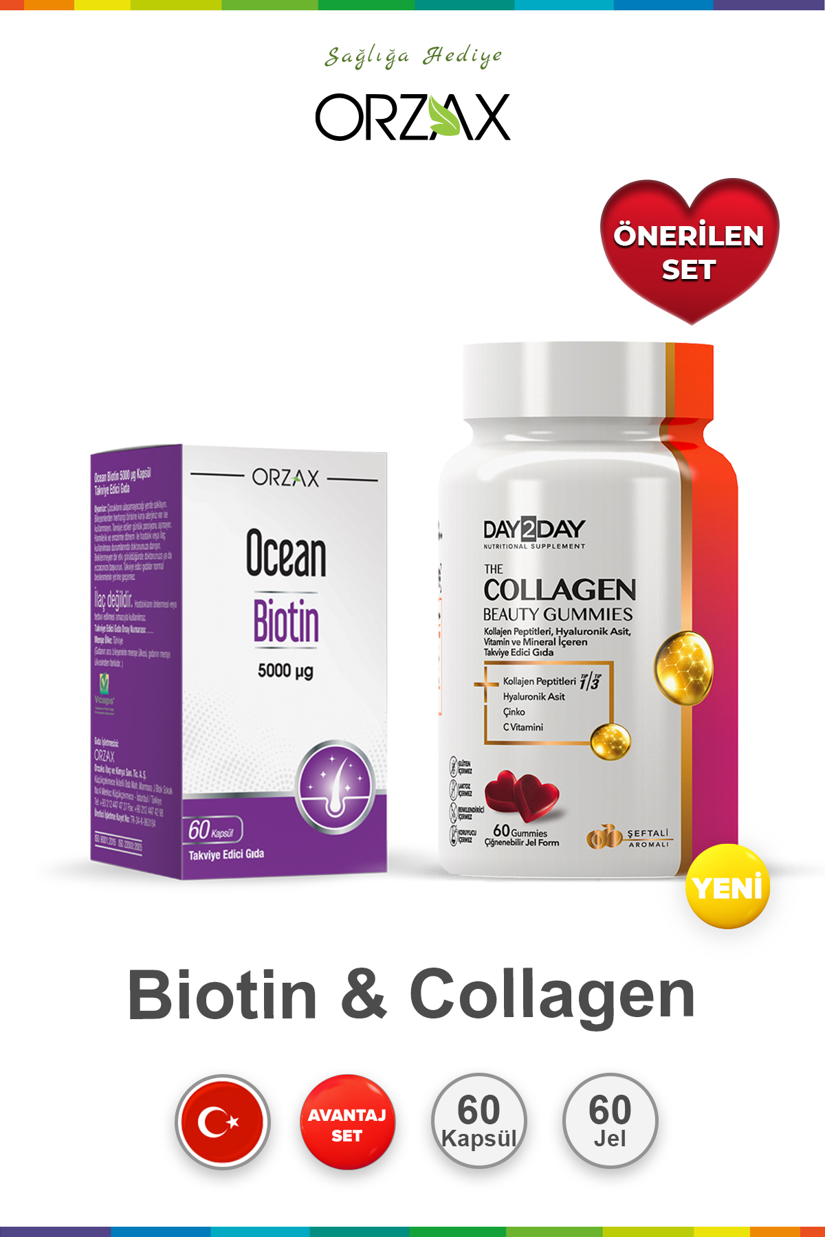 Orzax The Collagen Beauty Gummies 60 Tablet & Ocean Biotin 60