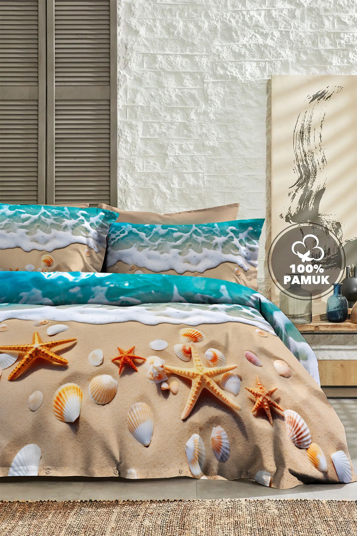 MonoHome Çift Kişilik Nevresim 3D Tasarım %100 Pamuk Oeko-tex®Sertifikalı Özel Dokuma Deniz Yıldızları