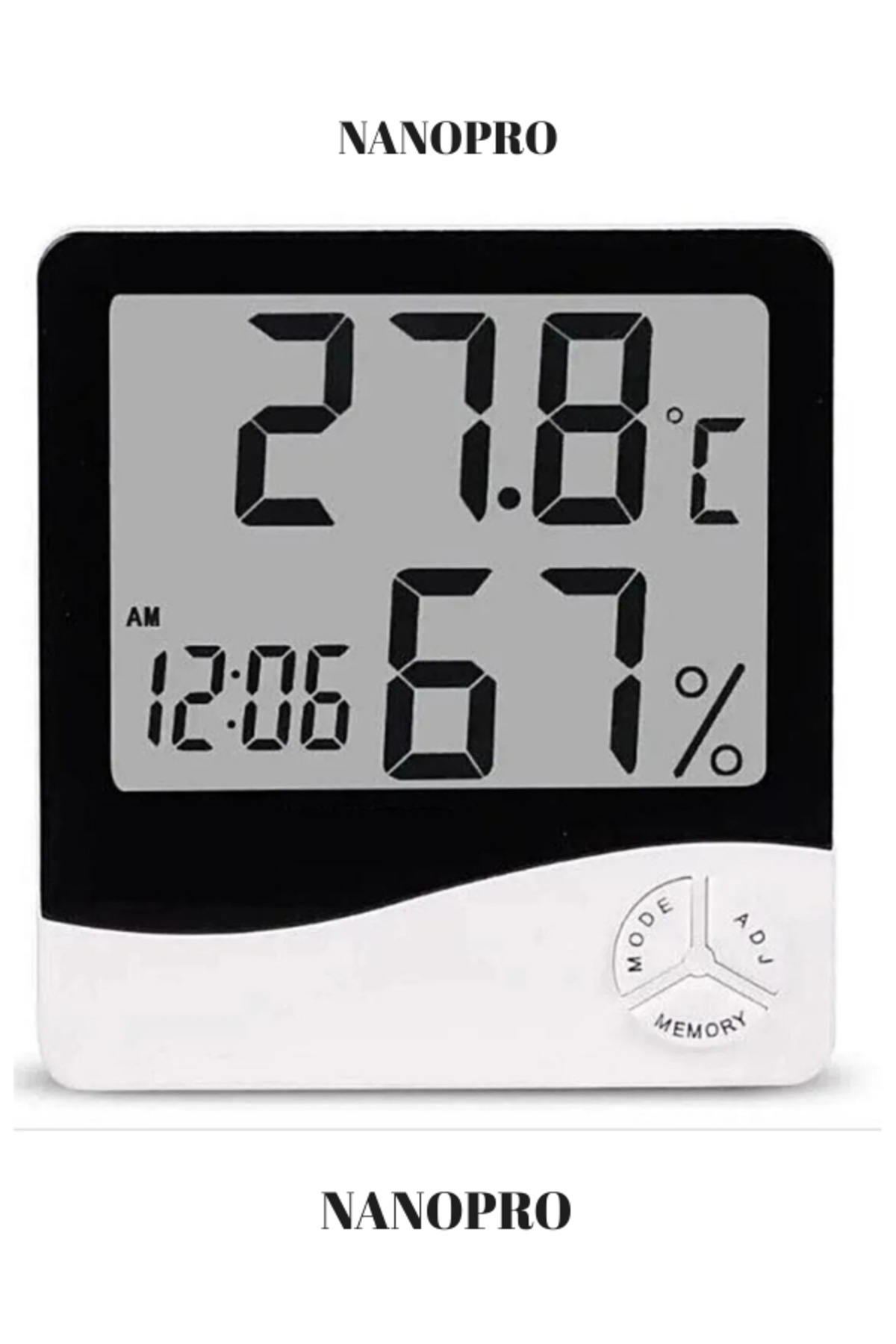 Nanopro Termometre Isı Nem Saat Alarm Mini Dijital Termometre Nem Ölçer Oda Sıcaklığı Iç Mekan Lcd