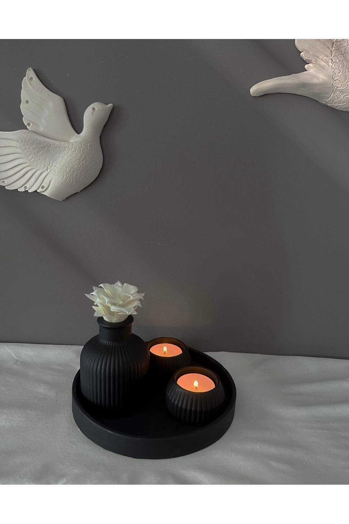 Evosia Design Siyah Dekoratif Tealight Mumluk ve Set