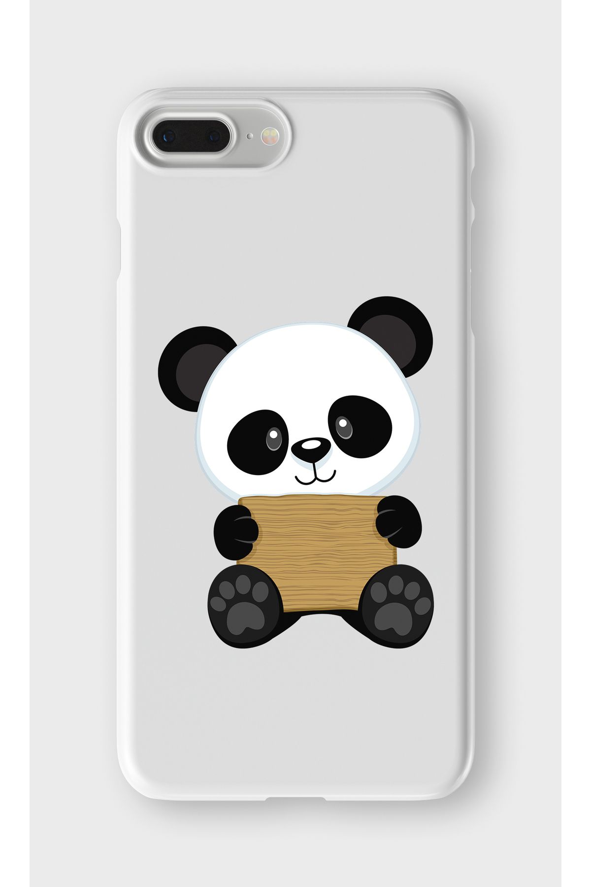 lelia iPhone 7 Plus ve 8 Plus Uyumlu Sevimli Panda Tasarımlı İçi Kadife Lansman Beyaz Silikon Kılıf