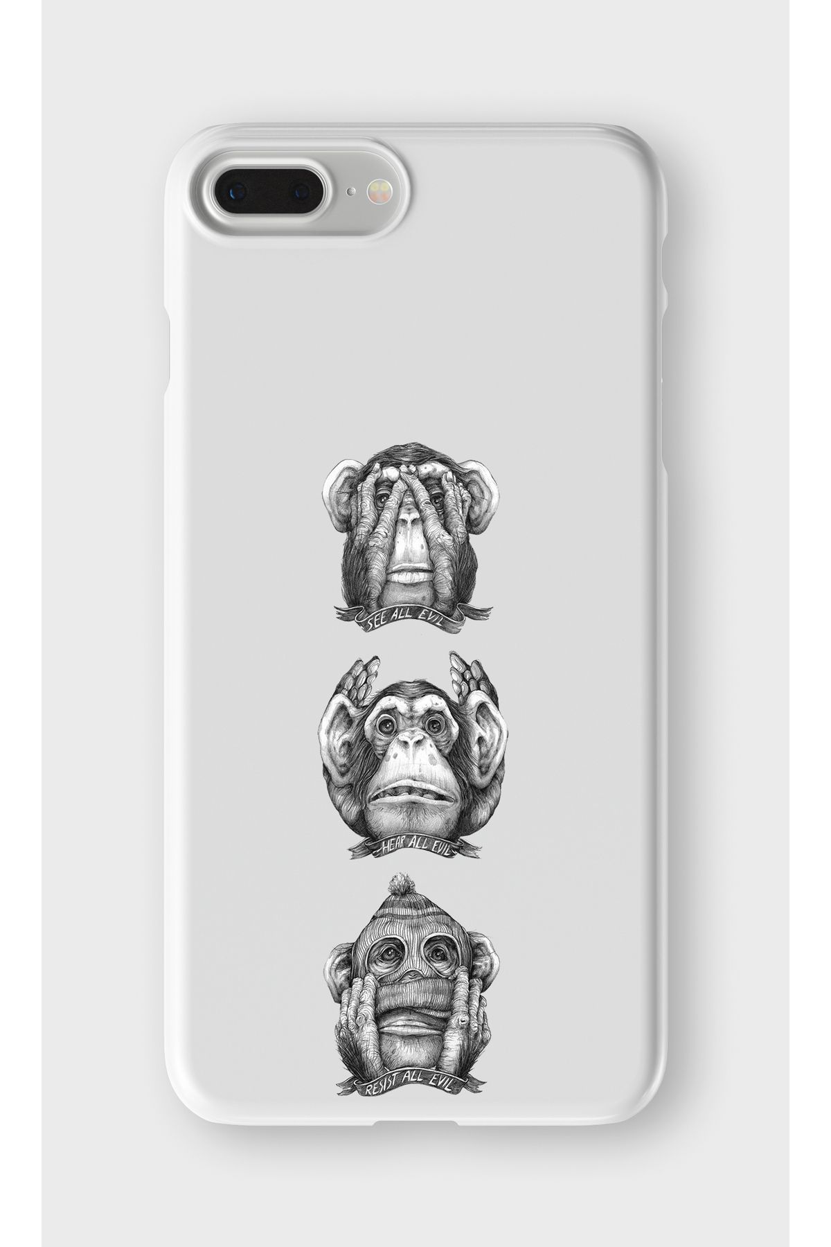 lelia iPhone 6 Plus ve 6s Plus Uyumlu 3 Maymun Tasarımlı İçi Kadife Lansman Beyaz Silikon Kılıf