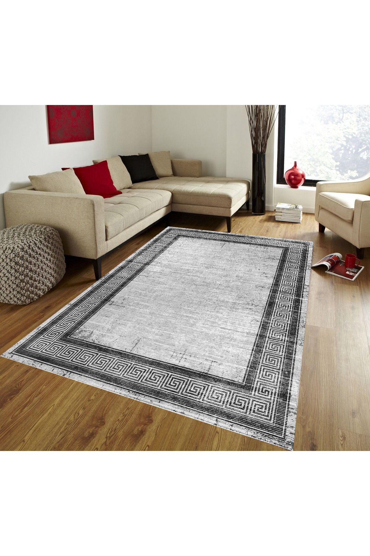 GNL HOME Gri Desenli Dijital Baskı Salon,Koridor,Mutfak,Balkon,Ofis Halısı