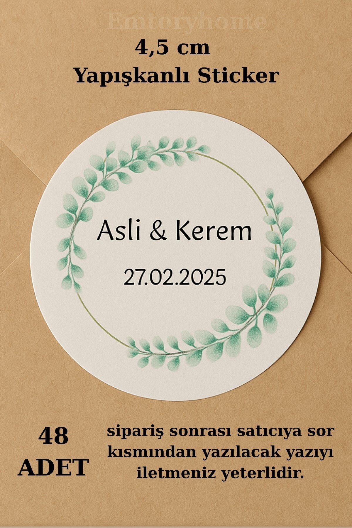 Emtory Home 48 Adet Yuvarlak Kişiye Özel Sticker 4,5 Cm - Nikah Sticker - Nişan Sticker Yeşil 1.hamur