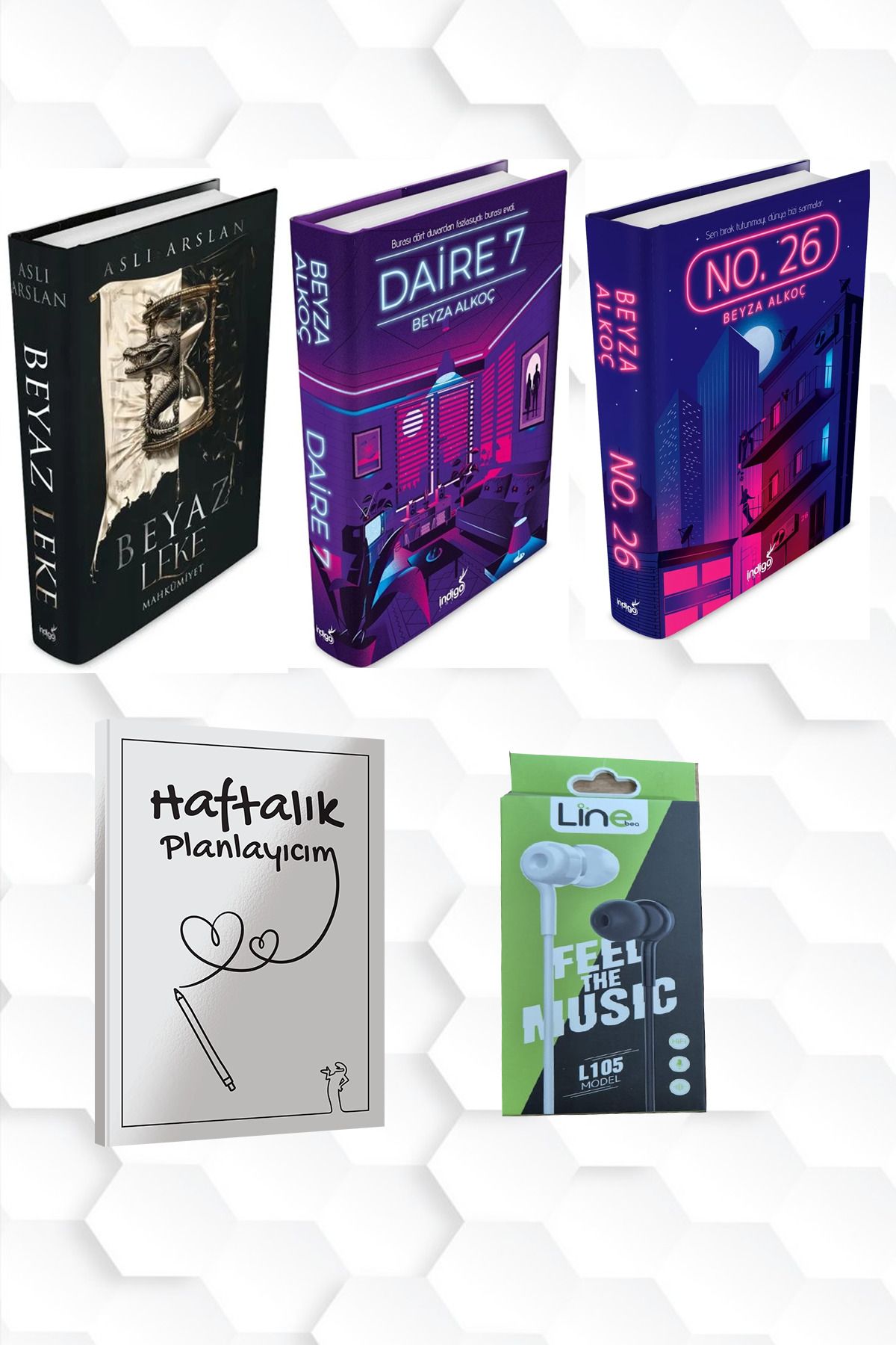 İndigo Kitap BEYAZ LEKE 1 CİLTLİ-DAİRE 7 VE NO 16 +HAFTALIK PLANLAYICIM 52 (HAFTA)KULAKLIK HEDİYE