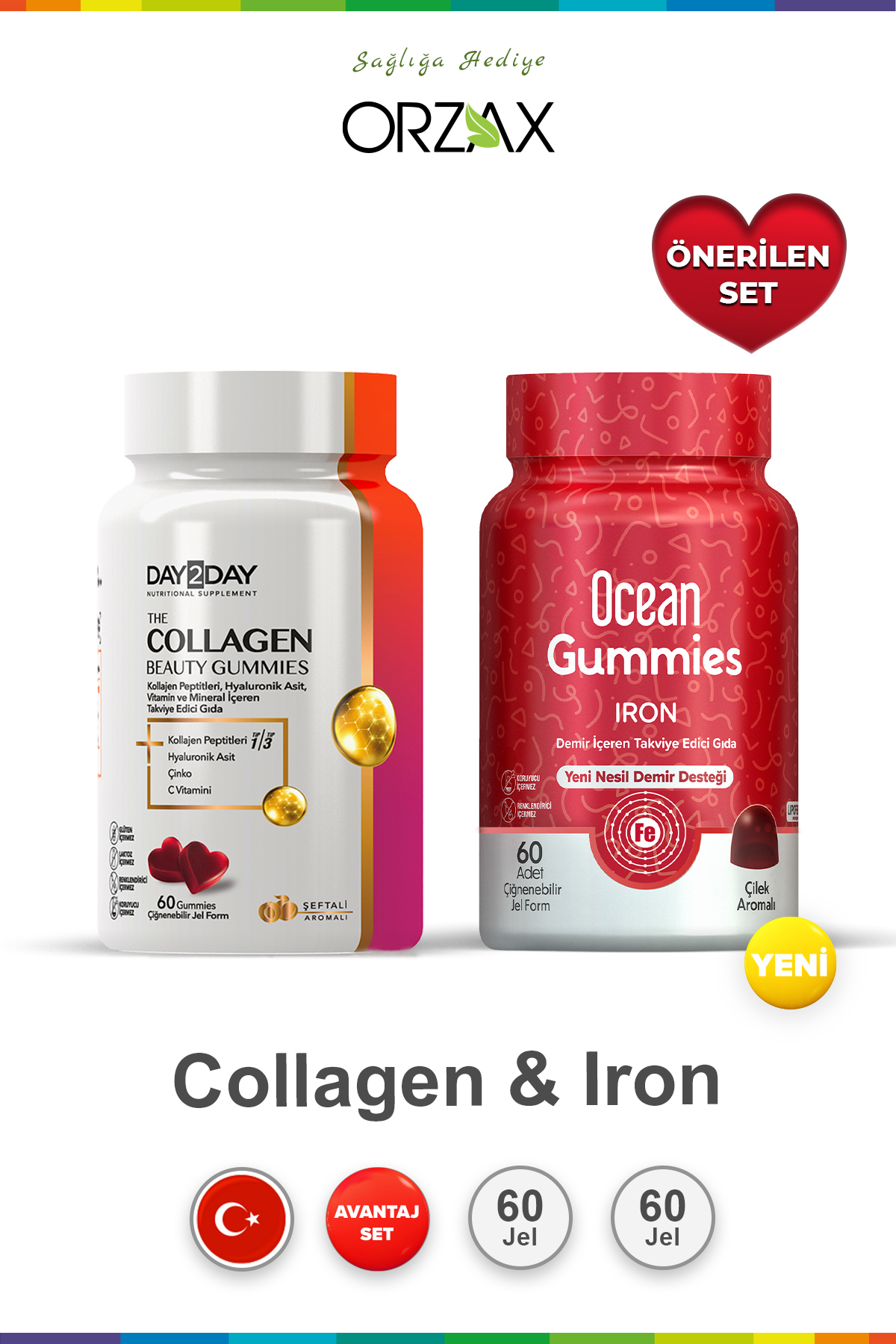 Orzax The Collagen Beauty Gummies 60 Tablet & Ocean Gummies Iron