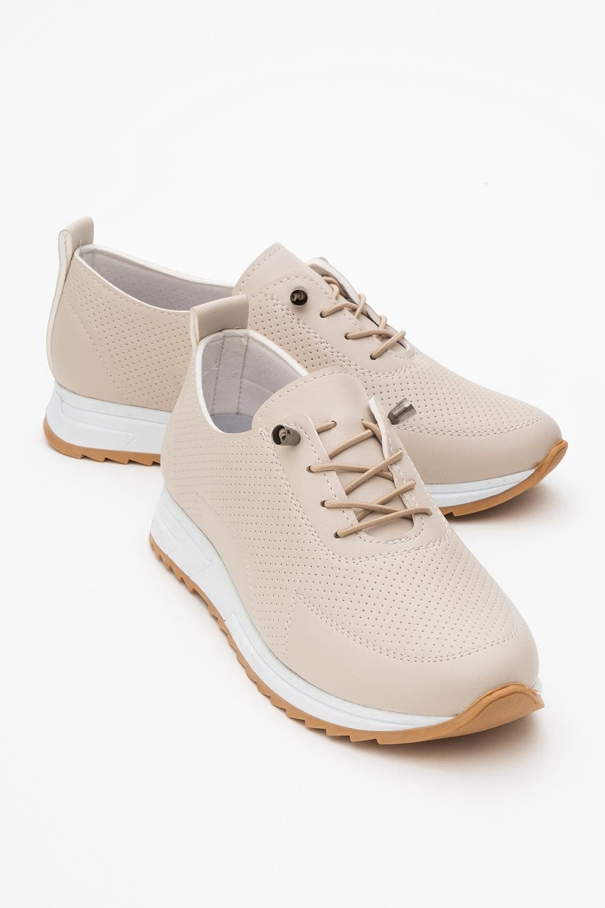 KAOF SHOES Kadın Ten Lastik Bağcıklı Ortopedik Taban Babet Ayakkabı Kadın Günlük Ayakkabı Anne Ayakkabısı