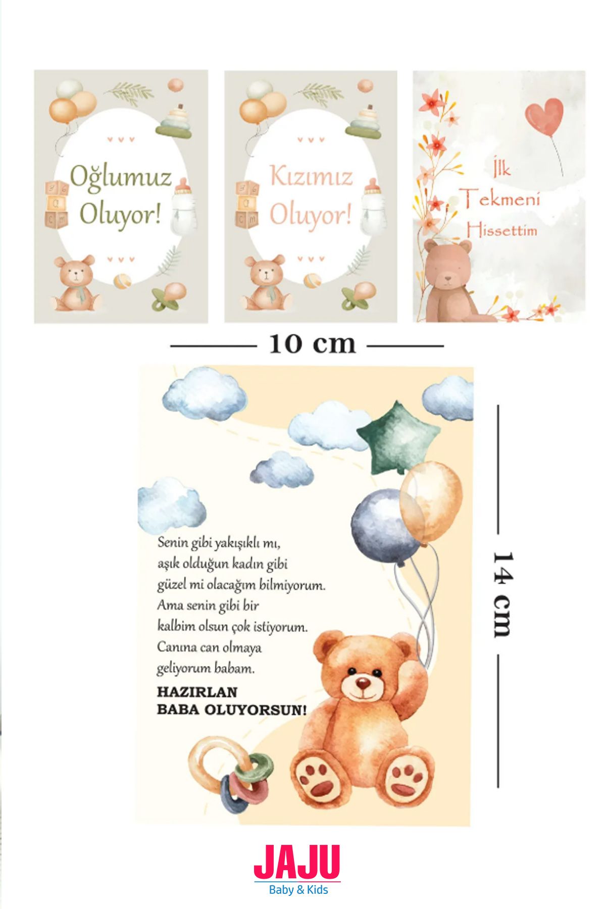 Jaju Baby Baba Oluyorsun Müjde Anı Kartı 7 Adet - Anne Baba Oluyorum Kızımız Oğlumuz Oluyor Bebek Hediyelik