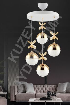 KUZEY AYDINLATMA Efna 4 Lü Beyaza Gold Kumandalı 3 Renk Ledli Modern Aydınlatma