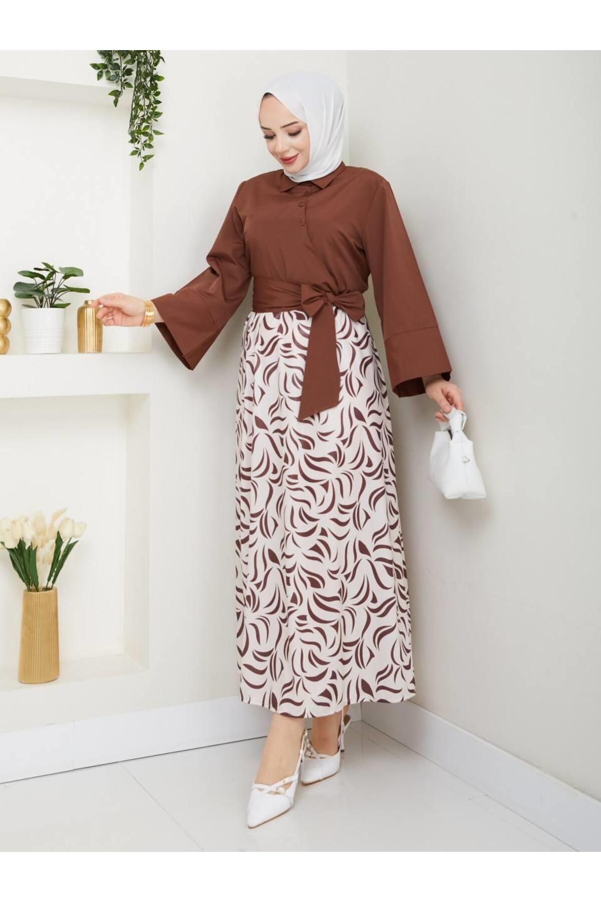 moda periy kadın yazlık mevsimlik tarz Yandan Bağlamalı Tunik Desenli Etek Takım tesettür kombin
