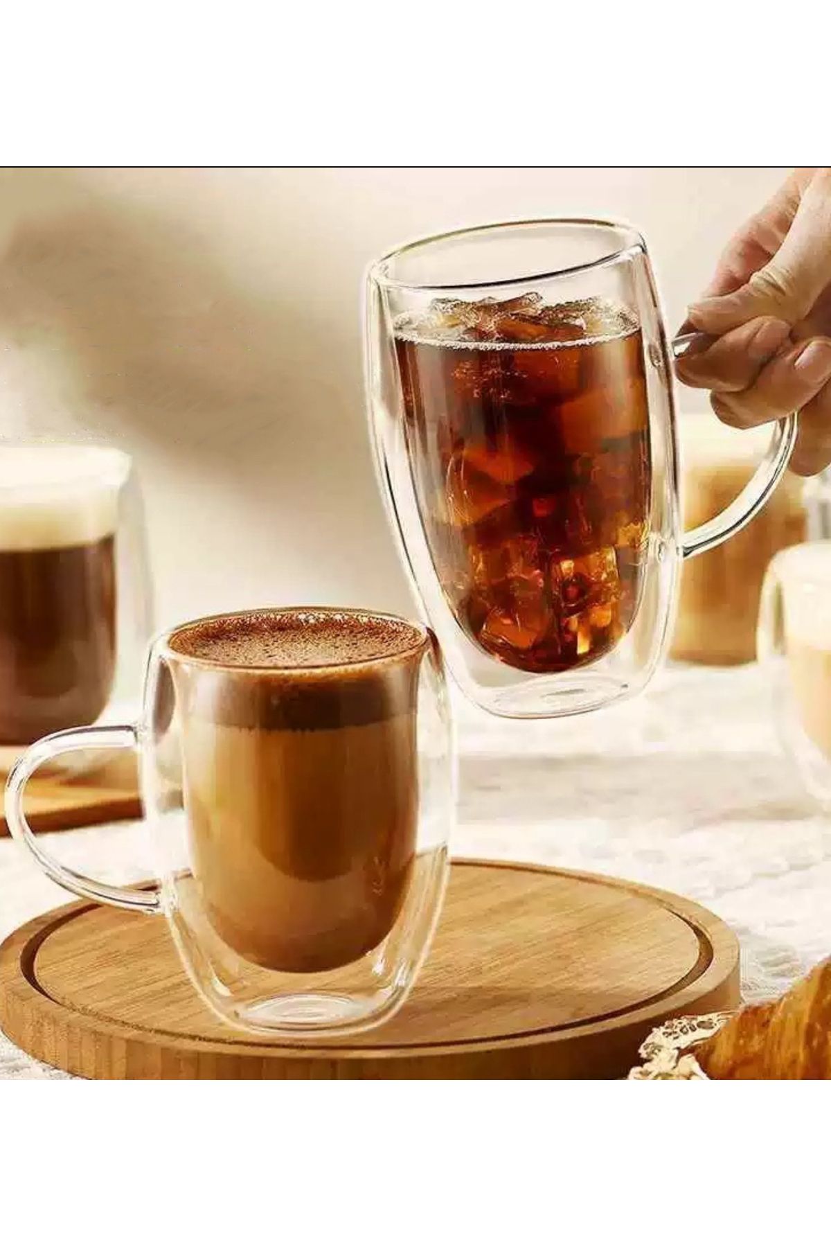 kahvesepeti 300 ml 2li Çift Camlı Çift Cidarl Cam Kupa Ev Ofis Fincani Çift Katlı Kulplu Cam Bardak
