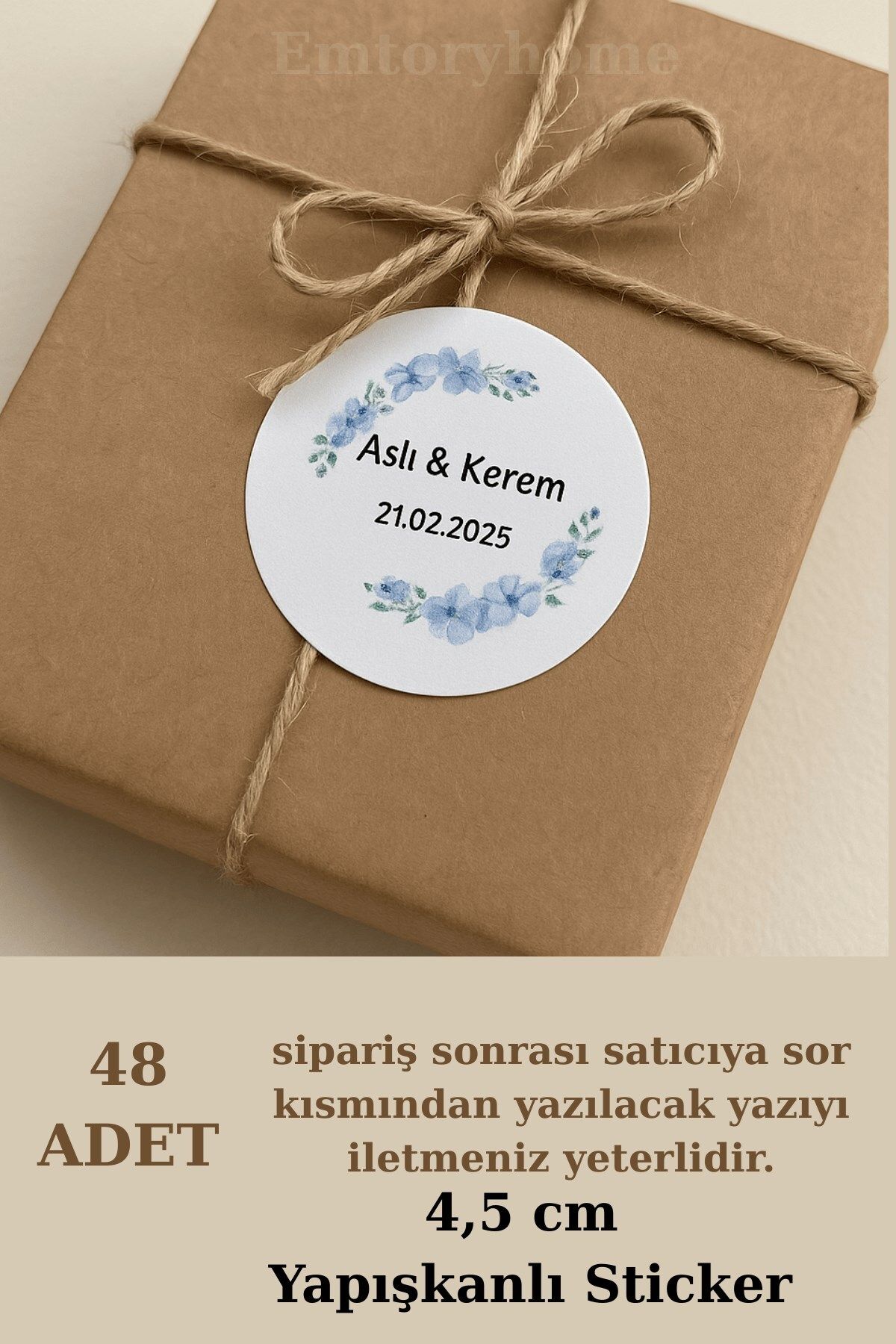 Emtory Home 48 Adet Yuvarlak Kişiye Özel Sticker 4,5 Cm - Söz Sticker - Nişan Sticker Mavimor 1.hamur