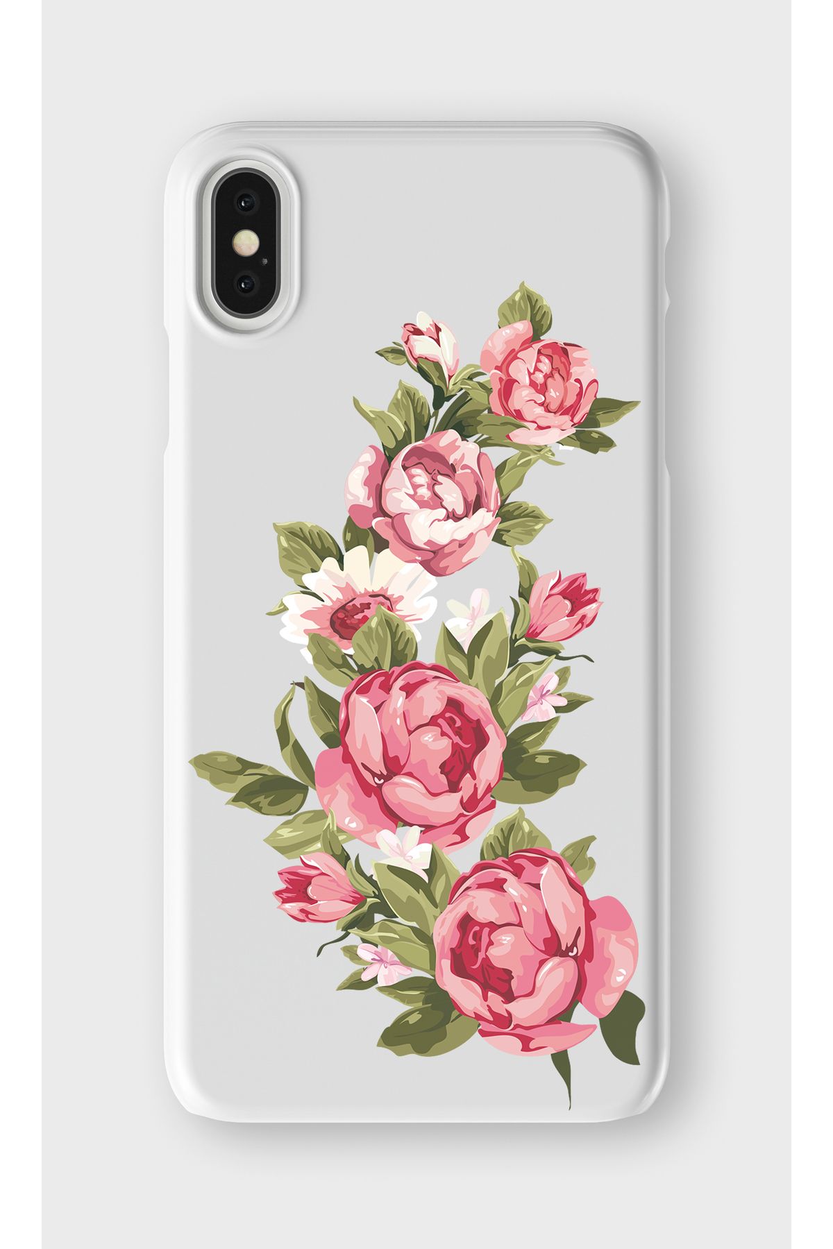 lelia iPhone X ve XS Uyumlu Çiçek Tasarımlı İçi Kadife Lansman Beyaz Silikon Kılıf