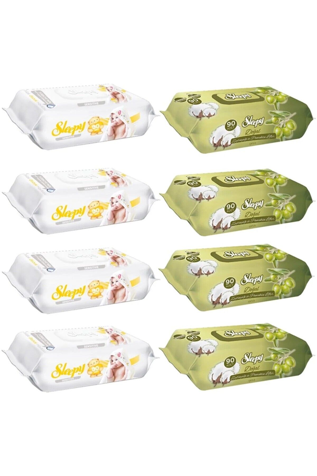Sleepy Sensitive Islak Havlu 90'lı 4 Adet + Zeytinyağlı 90'lı 4 Adet
