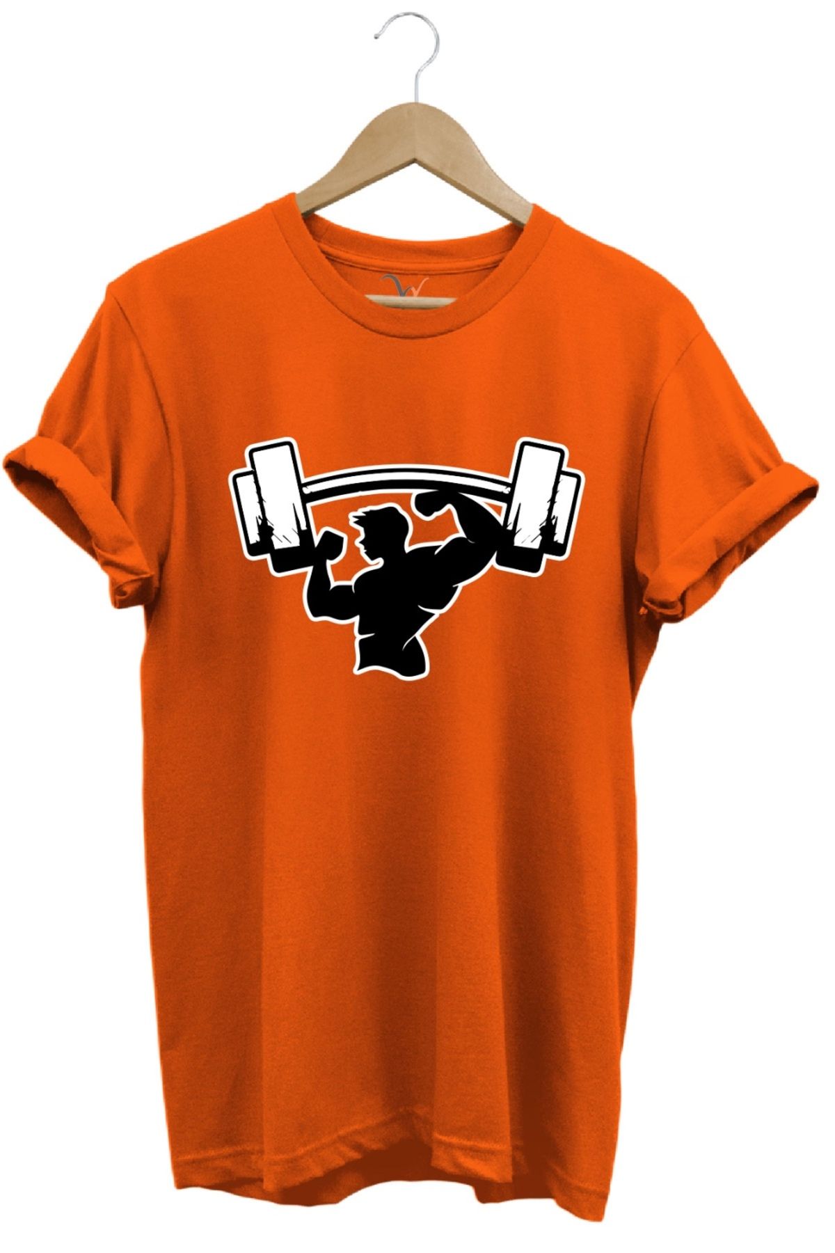 MODA Fitness Temalı Halterci Baskılı Sporcu Halter %100 Pamuk Bisiklet Yaka Basic T-shirt