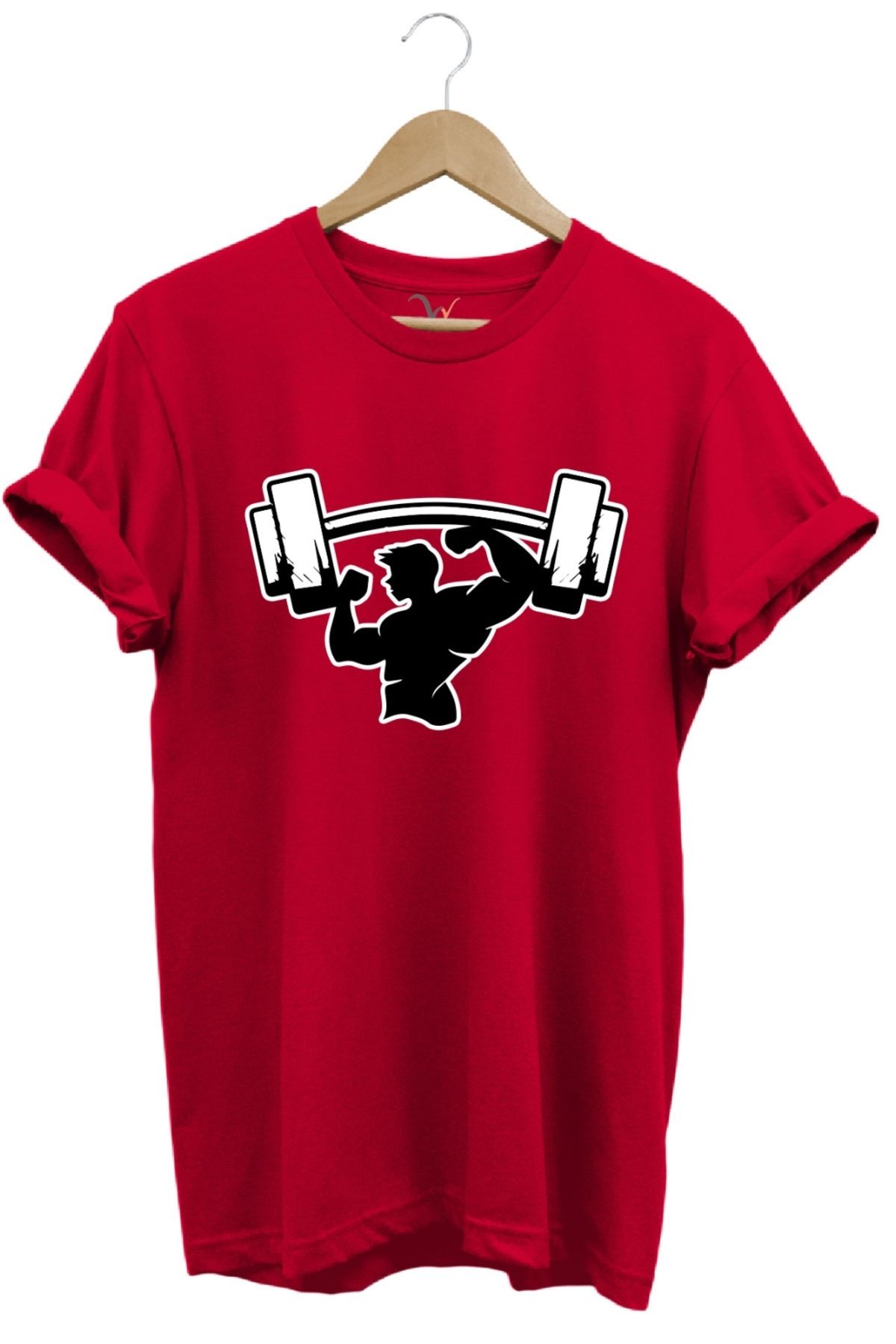 MODA Fitness Temalı Halterci Baskılı Sporcu Halter %100 Pamuk Bisiklet Yaka Basic T-shirt
