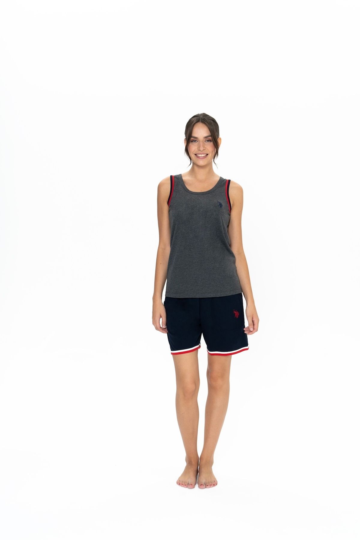 U.S. Polo Assn. U.S. Polo Assn. Kadın Askılı Yaka Antrasit Melanj Pijama Takımı - SREIA20Z00V5R