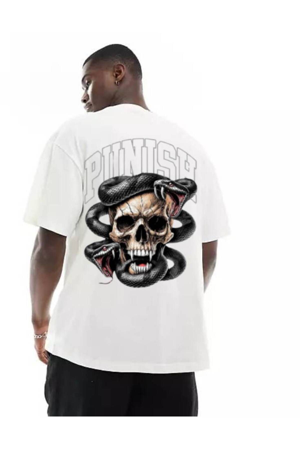 ship master Oversize "Punish Skull & Snake" Grafik Baskılı Unisex Tişört