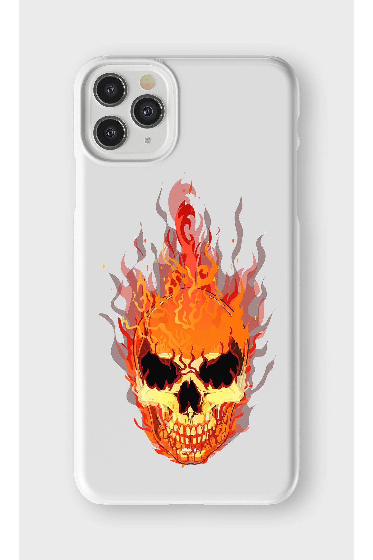 lelia iPhone 11 Pro Uyumlu Alevli Kuru Kafa Tasarımlı İçi Kadife Lansman Beyaz Silikon Kılıf