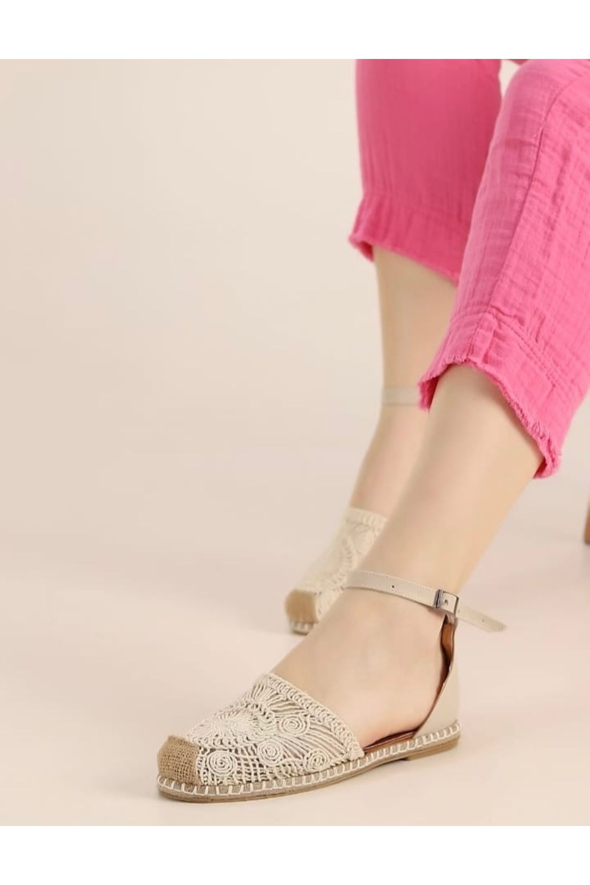 FirstRoseStore Bej Dantelli Kadın Sandalet