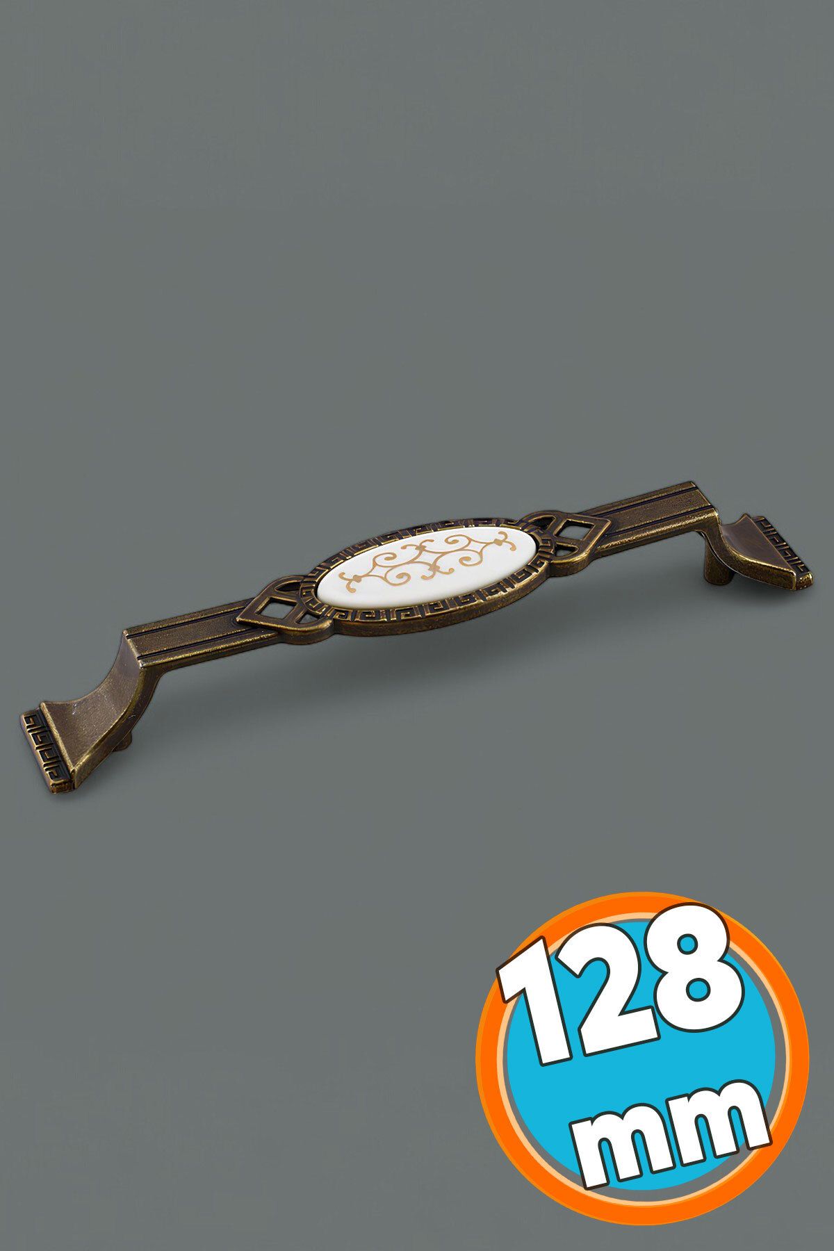NZB Antik Sarı Metal Kulp (128 mm - 12.8 cm) Mobilya Mutfak Çekmece Dolap Kulpu Kulbu Eskitme Kulpları