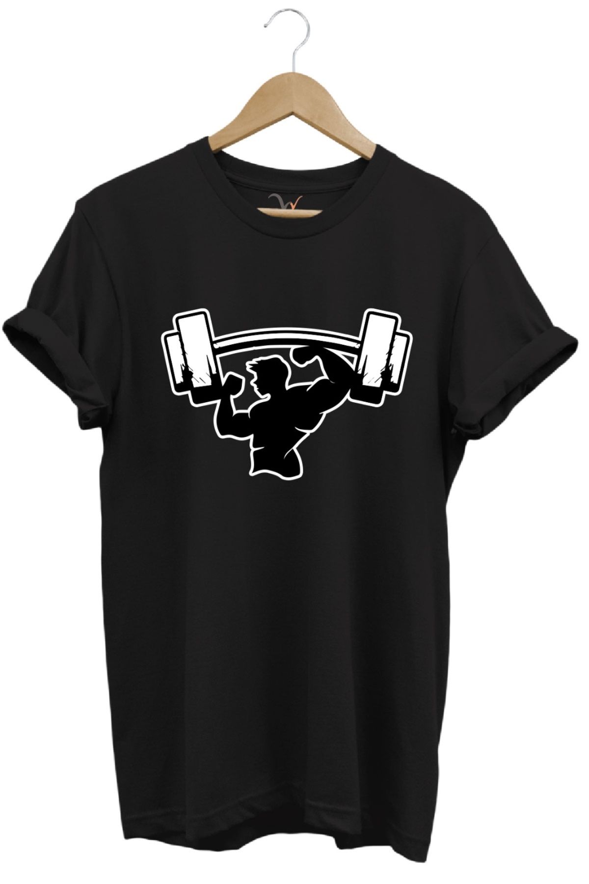 MODA Fitness Temalı Halterci Baskılı Sporcu Halter %100 Pamuk Bisiklet Yaka Basic T-shirt