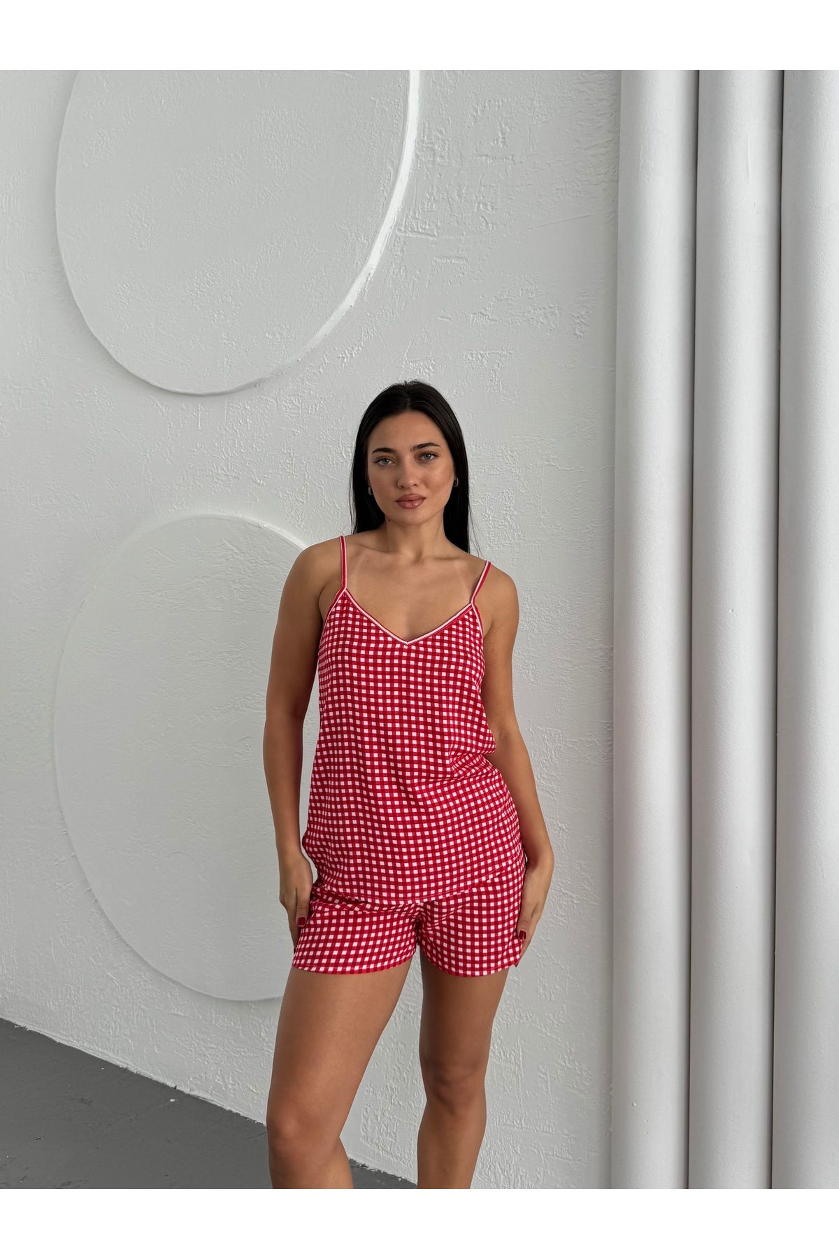 XICCOO Ekose Şortlu Dokuma Pijama Takımı