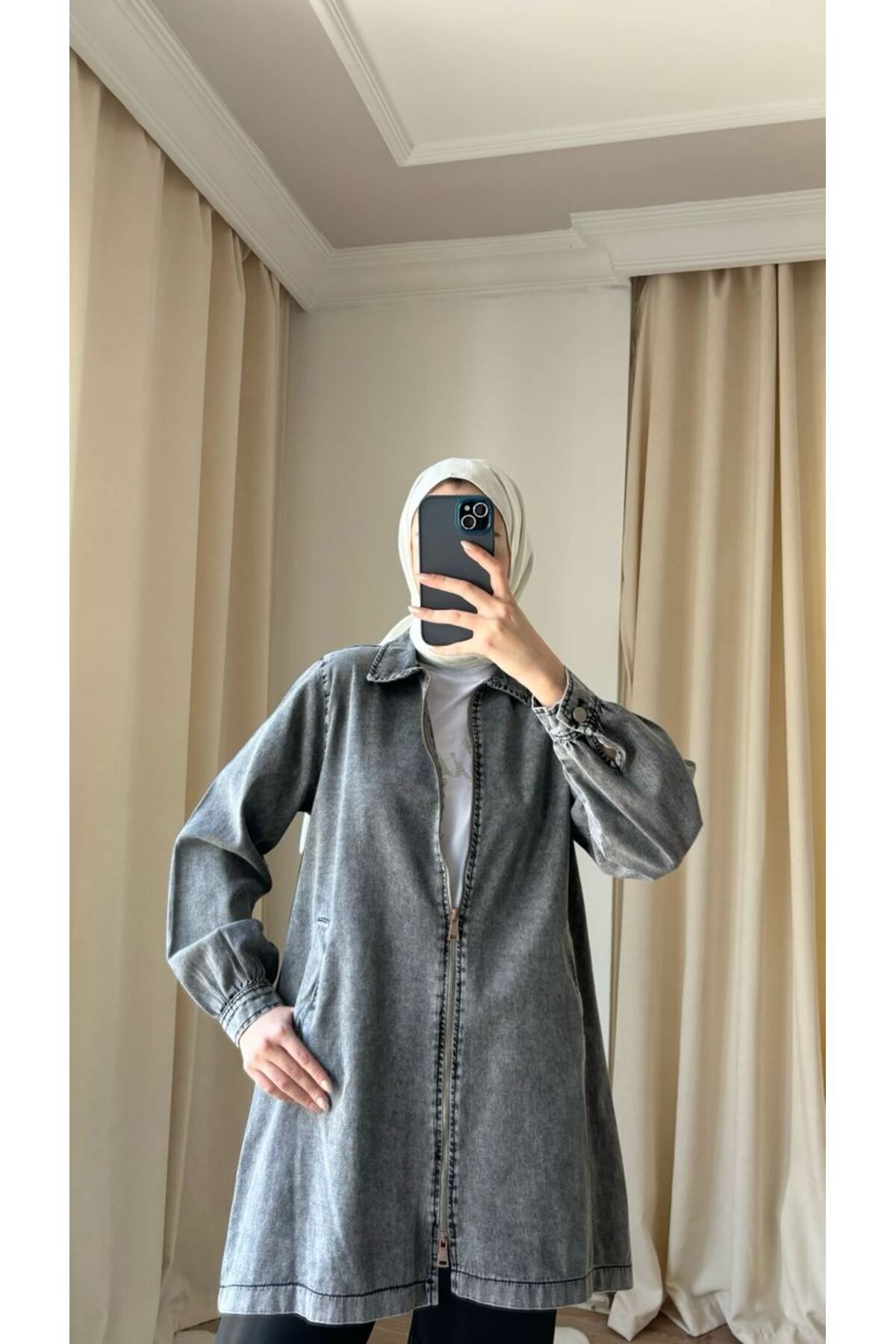 Suede Style 8850- Fermuarlı Rahat Şık Kadın Kot Tunik
