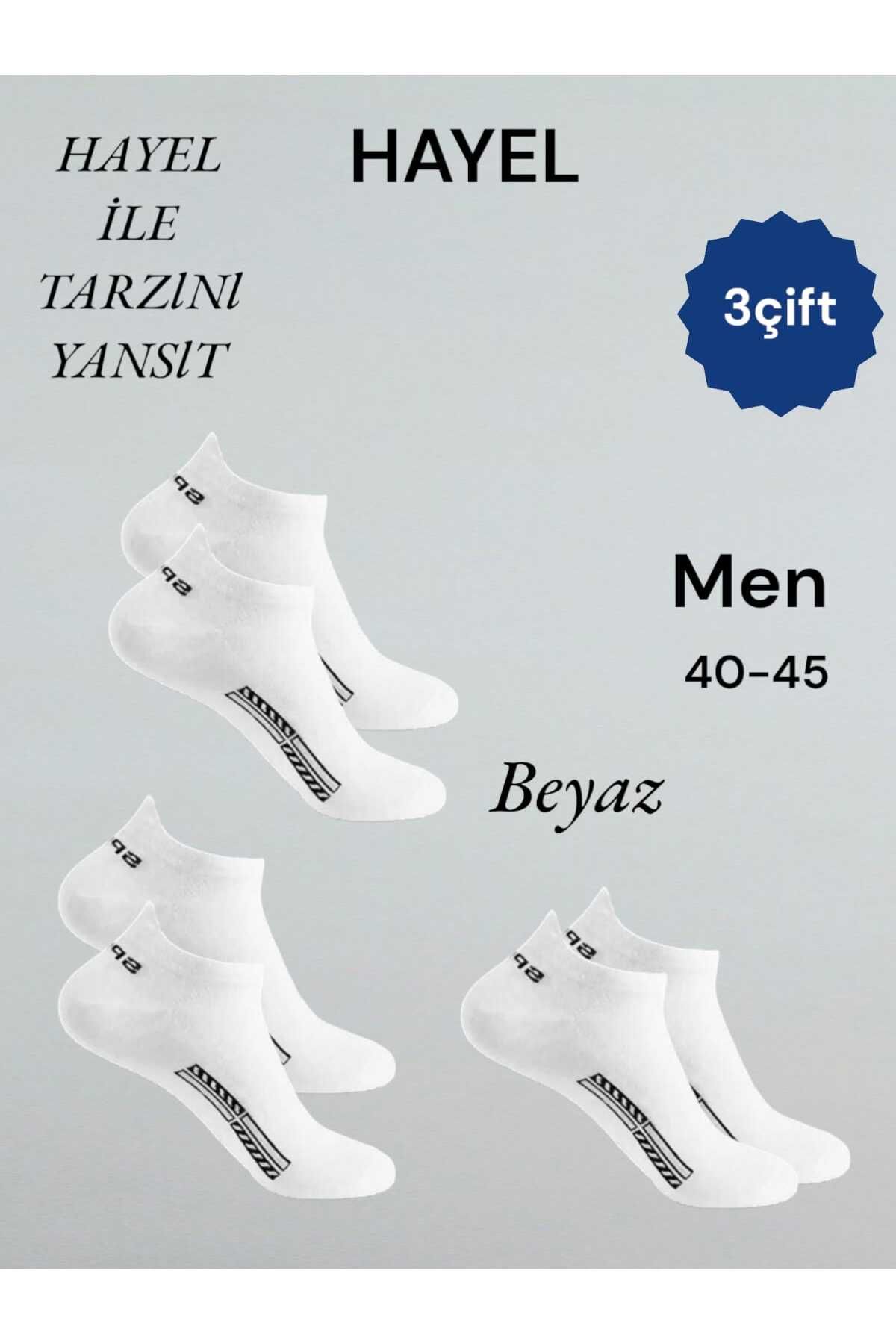 HAYEL 3 Çift Beyaz Yüksek Kalite Erkek Spor Patik Çorap Dikişsiz