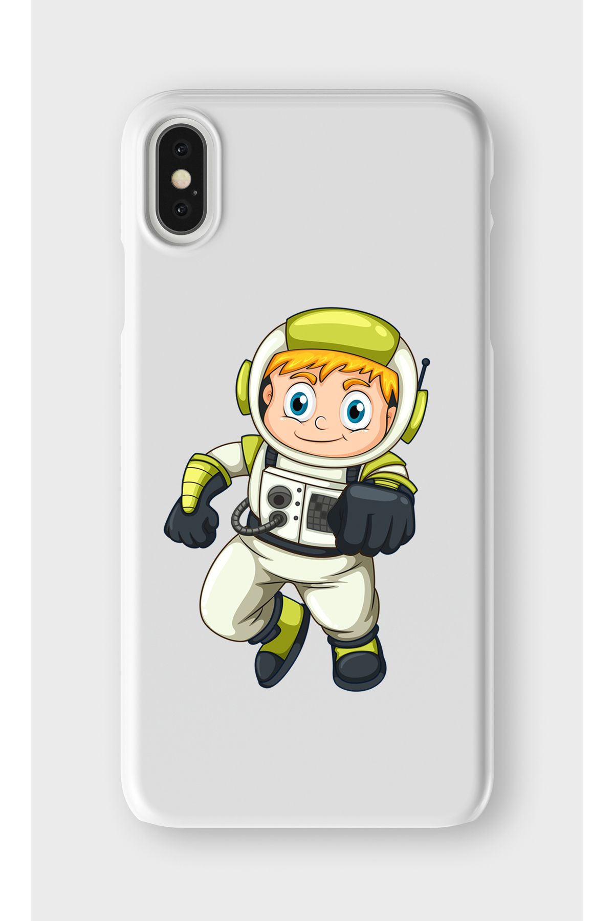 lelia iPhone XS Max Uyumlu Astronot Tasarımlı İçi Kadife Lansman Beyaz Silikon Kılıf