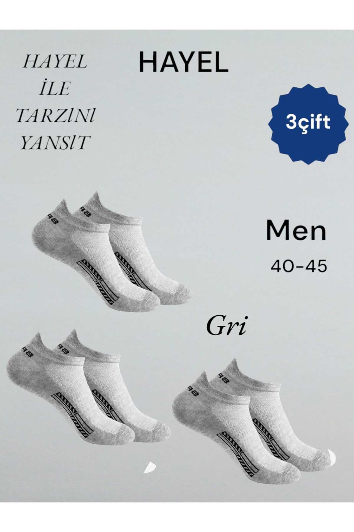 HAYEL 3 Çift Gri Yüksek Kalite Erkek Spor Patik Çorap Dikişsiz