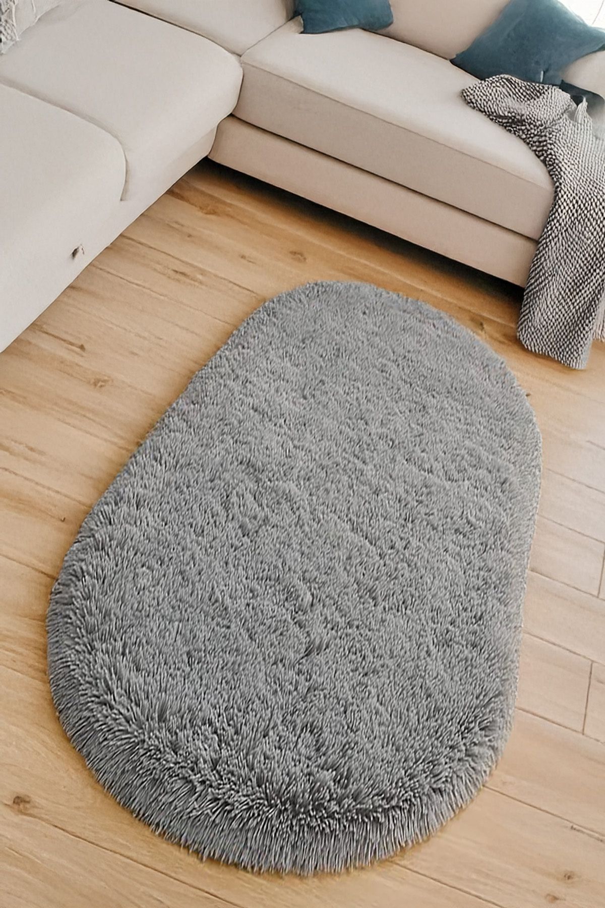 ESSPERO HOME Modern Gri Oval Yumuşak Peluş Halı Salon Oturma Çocuk Yatak Odası Mutfak, Antre