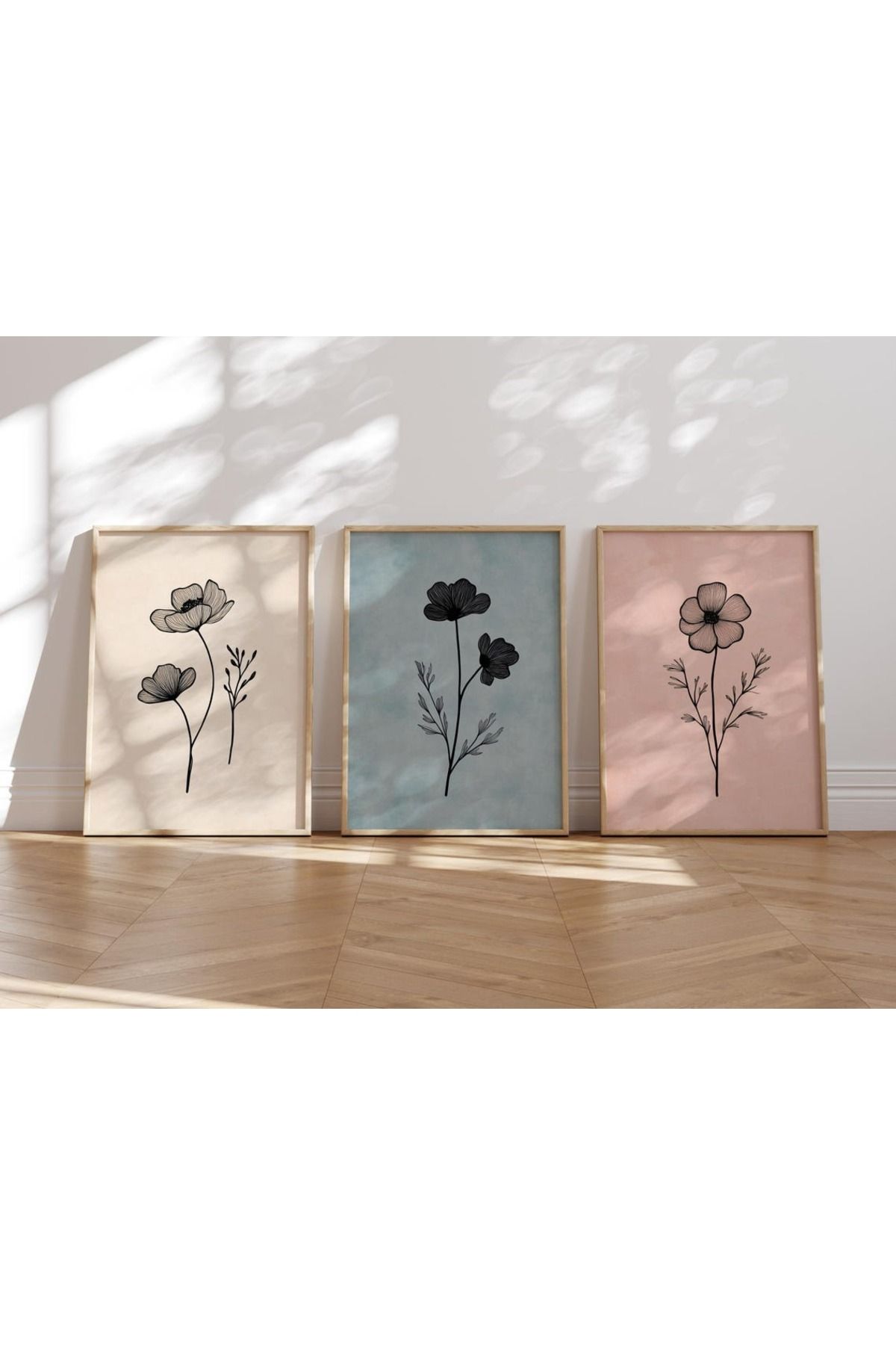 Dekorsiahome Üç Parça Ahşap Çerçeveli Oturma Odası Salon Mutfak Tablo Seti SET3120