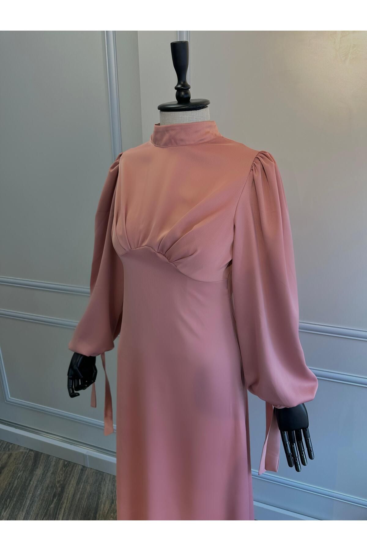 Guer Fashion Alya Balon Kol Tesettür Abiye Pudra