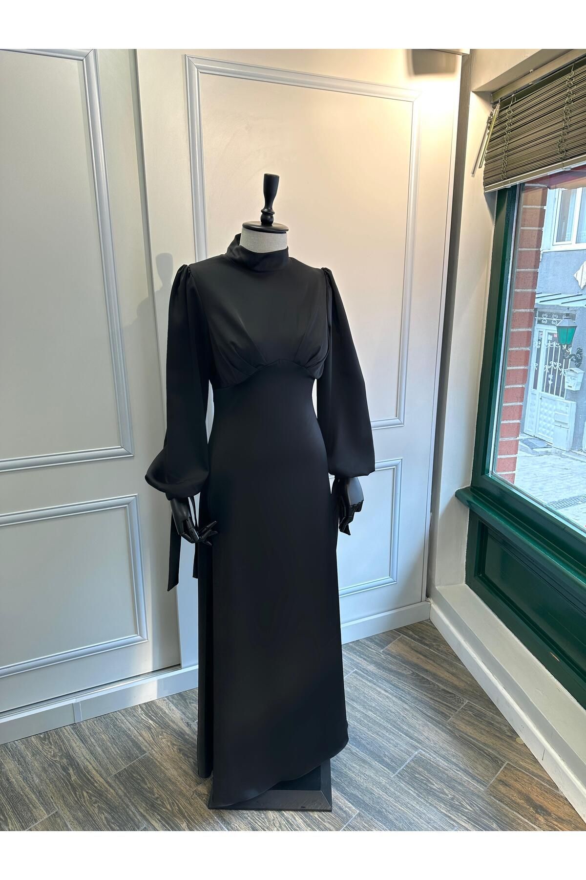 Guer Fashion Alya Balon Kol Tesettür Abiye Siyah
