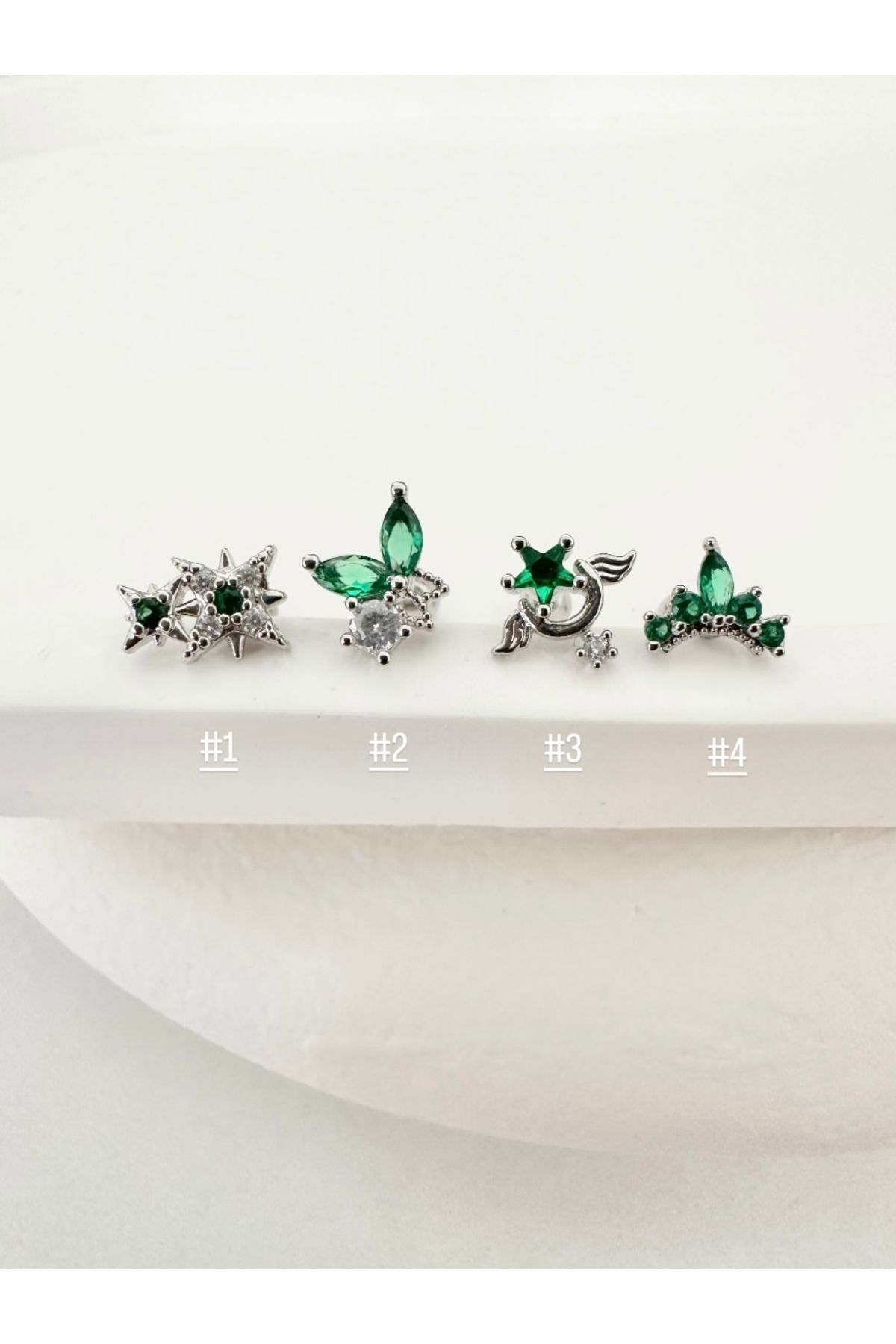 My Bellas Jewels Cerrahi Çelik Zümrüt Renk Zirkon Taşlı Piercing Küpe, Helix, Tragus, Flat, Lobe Uyumlu (1 Adet)
