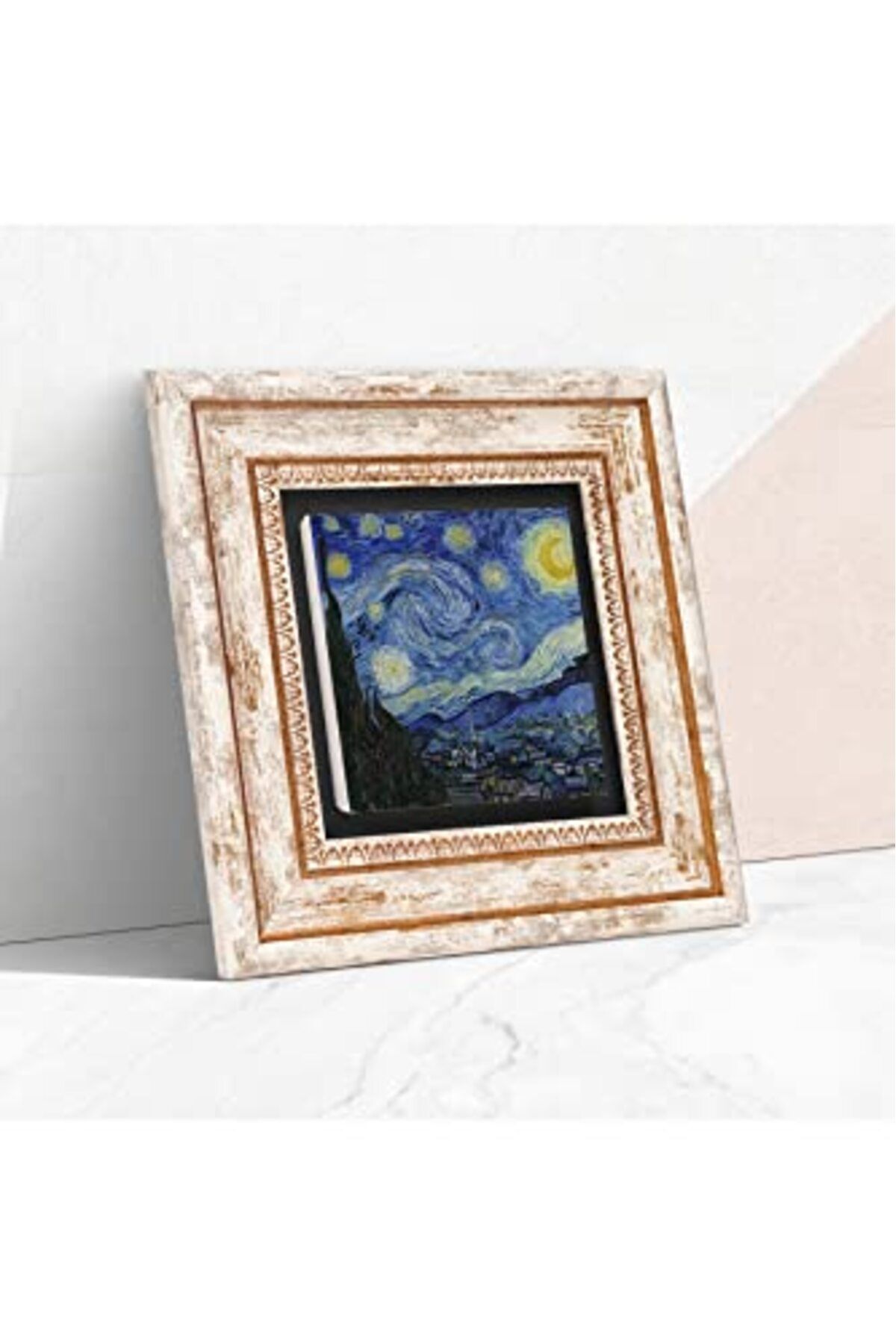 ShopZum Pinecone Van Gogh Yıldızlı Gece Taş Duvar Tablosu - Çerçeveli Taş Tablo - Dekoratif Duvar Sanatı -