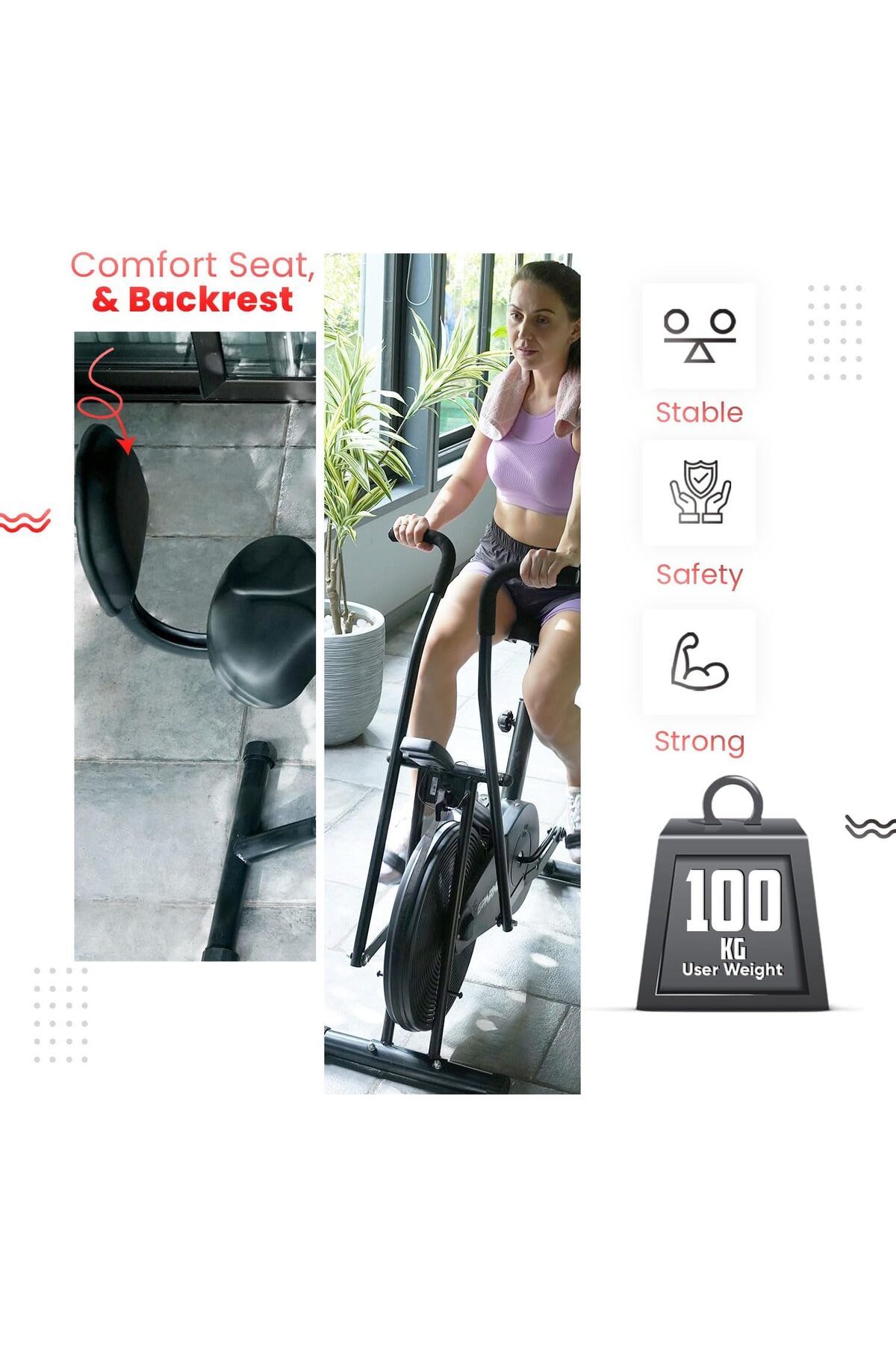 Sparnod Fitness-Sab-05 Upright Air Bike Exercise Cycle - Height Adjustable Seat With Back Rest 7