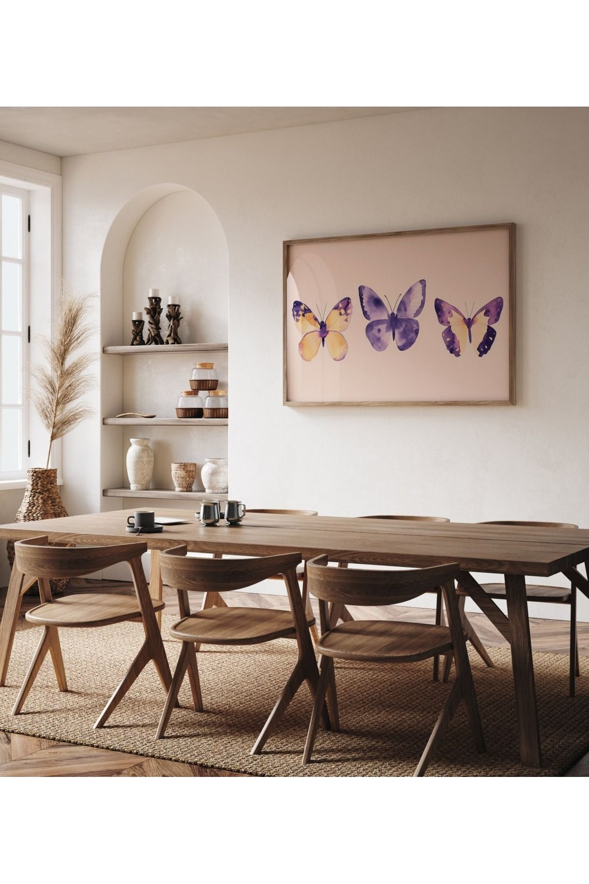 Dekorsiahome Üç Parça Ahşap Çerçeveli Oturma Odası Salon Mutfak Tablo Seti SET3113